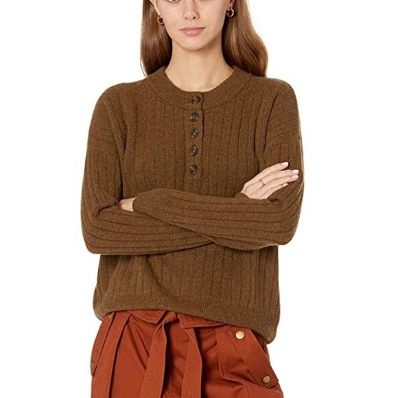 Madewell Bowden Henley Sweater in Coziest Yarn Size XS Brown Warm & Fuzzy - Picture 8 of 9